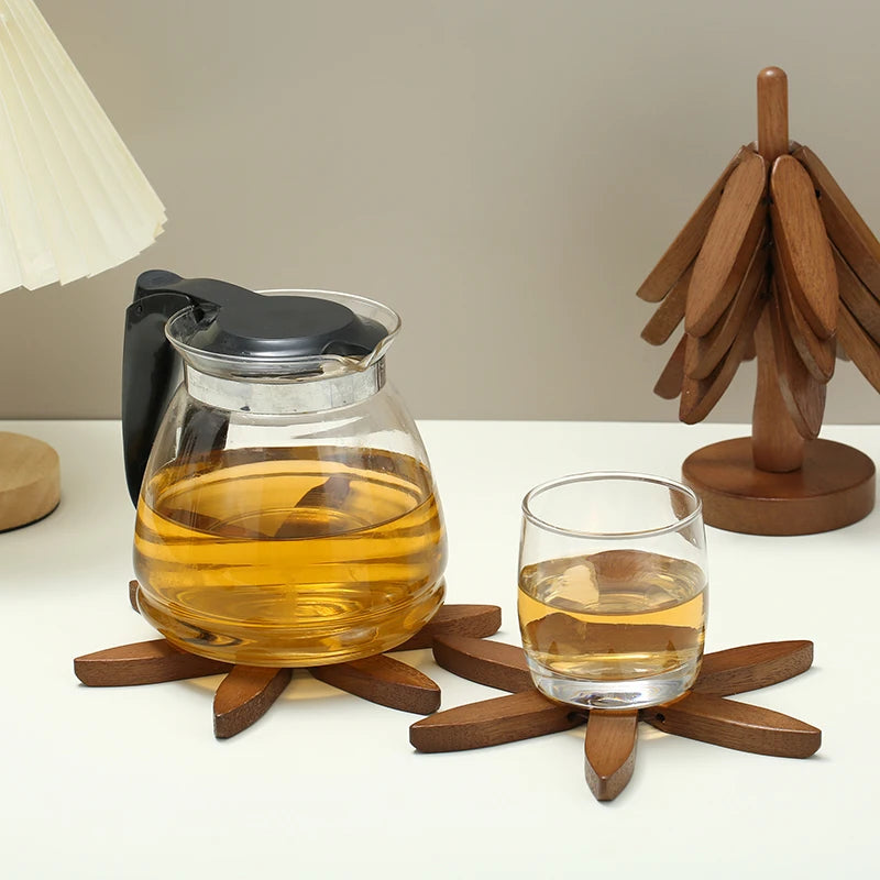 Natural Wooden Tree Trivets Wood Christmas Tree Coaster Set Anti Scald Heat Resistant Table Mat Coaster Wood Placemats Pot