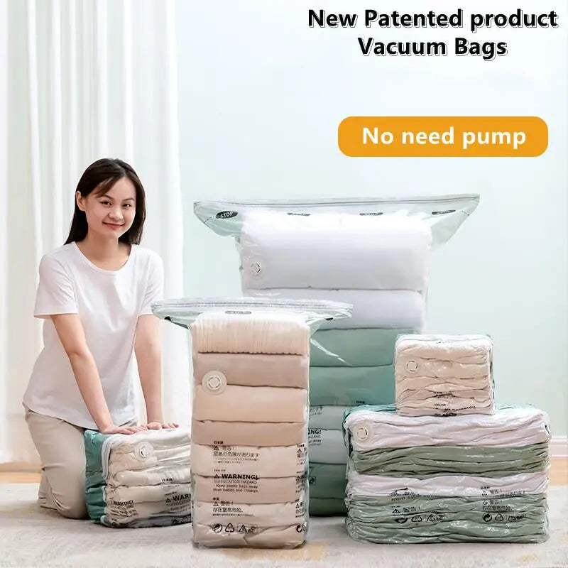 Extra Large No-Pump Vacuum Storage Compression Bags, Practical Space Saver to Store Clothes, Blankets and Bedroom Bedding Neatly