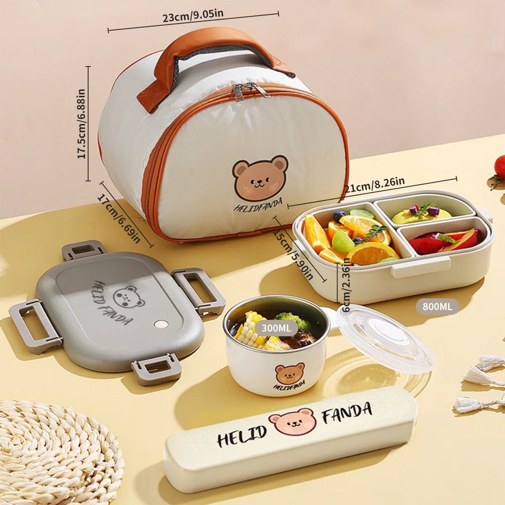 WORTHBUY Removable 3-Compartment Lunch Box 800ml Portable Plastic Bento Box Microwave School Student Kid Sealed Food Container