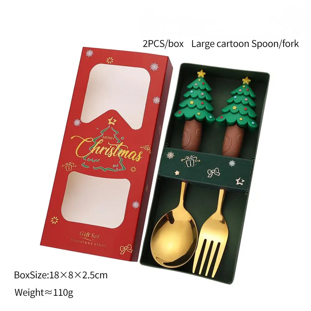 2/4/6Pcs Christmas Fork And Spoon Set,Stainless Steel Creative Tableware,Coffee Tea Dessert Forks And Spoons Gift Set