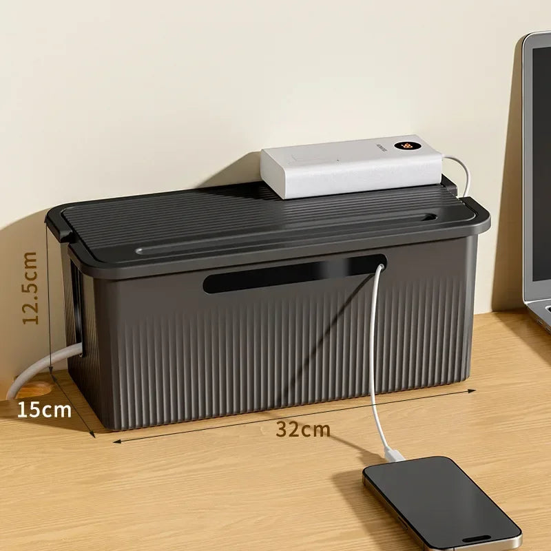 Cable Storage Box Desktop Charging Data Cable Storage Device Plug Socket Cable Management Device Black White Storage Organizer