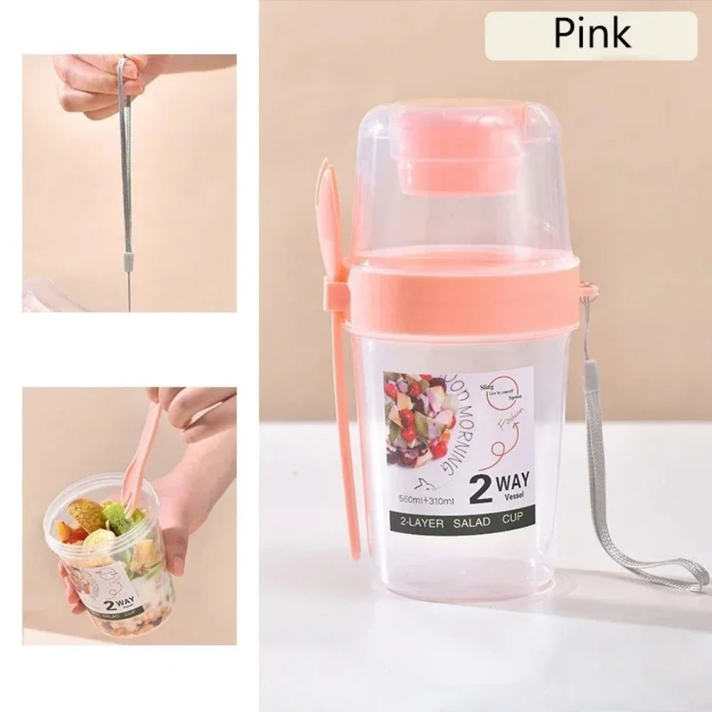 Portable Yogurt Cereal Oatmeal Snacks Parfait Containers Carry Breakfast Cup Salad Cups Salad Dressing Holders With Lid Forks
