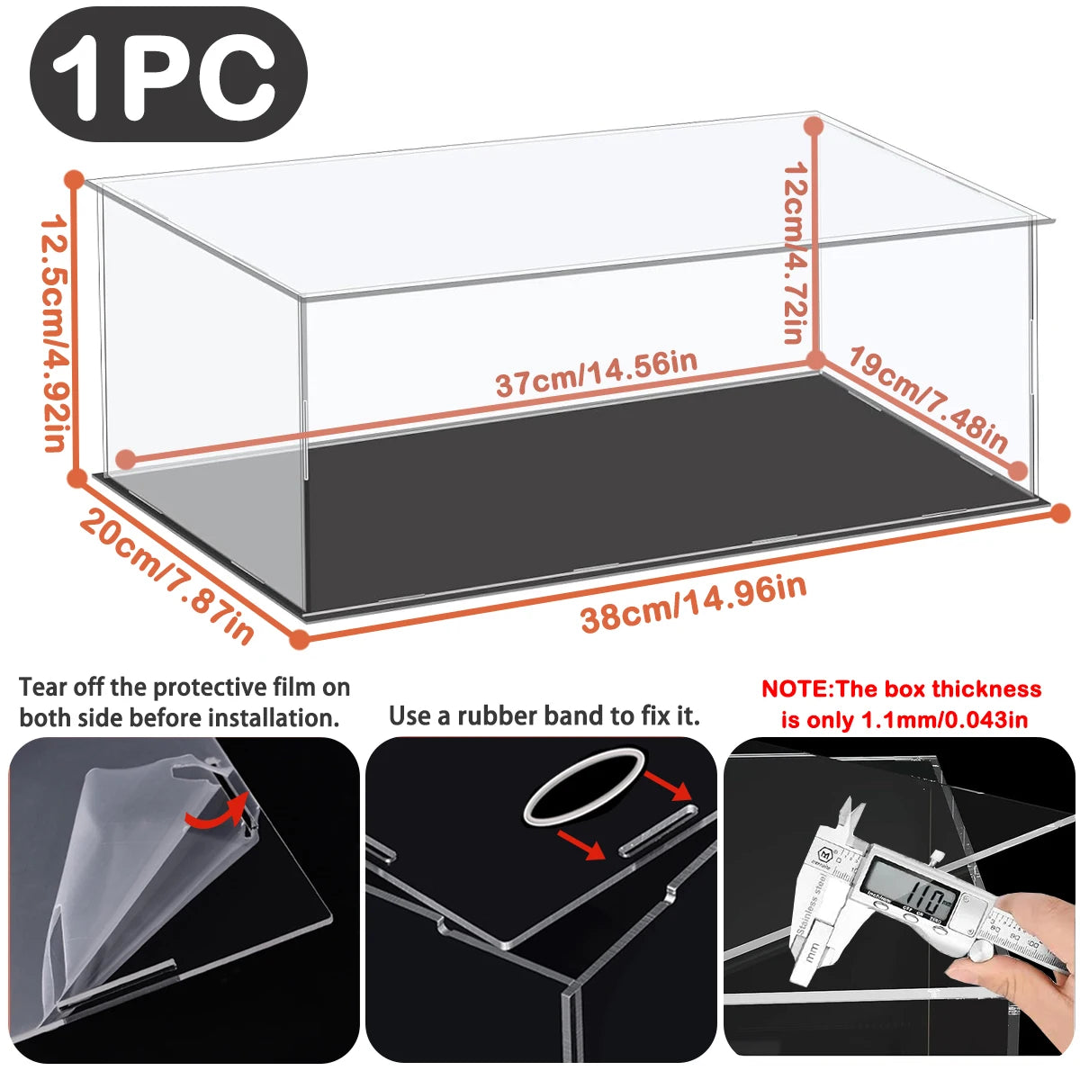 1:14 Scale Transparent Acrylic Display Box, Suitable for Protecting and Displaying Toy Cars, Model Building Blocks, Small Collectibles and Figurines (Inner Ring Size 37X19X12Cm)