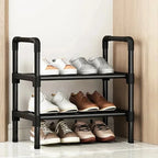 Black Simple Multi-Layer Elevated Shoe Rack, Space Saving Entryway Shoe Storage Shelf for Home Dormitory Rental House
