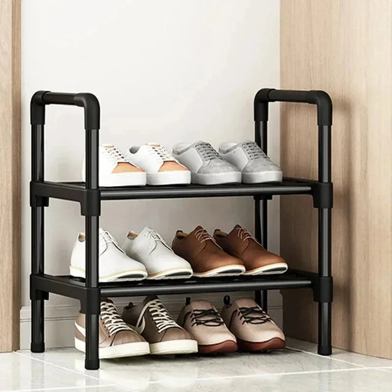 Black Simple Multi-Layer Elevated Shoe Rack, Space Saving Entryway Shoe Storage Shelf for Home Dormitory Rental House