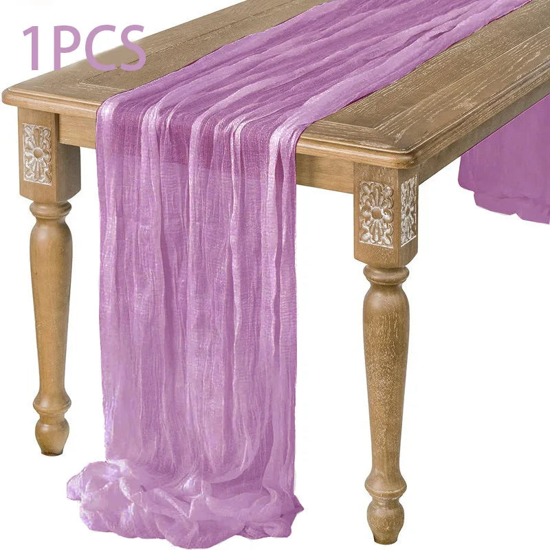 90x400CM Semi-Sheer Gauze Table Runner For Wedding Reception Sheer Bridal Shower Birthday Party Banquet Xmas Table Decoration