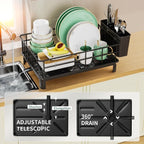 Metal Dish Draining Rack,Cutlery Rack With Drain Tray and Drip Line,Cup Holder,Cutlery Holder,Kitchen Countertop Storage Rack