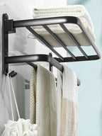 Homefish Foldable Towel Rack with Hooks Wall Mount Towel Rack Towel Storage Wall Mount for Bathroom Lavatory for Home
