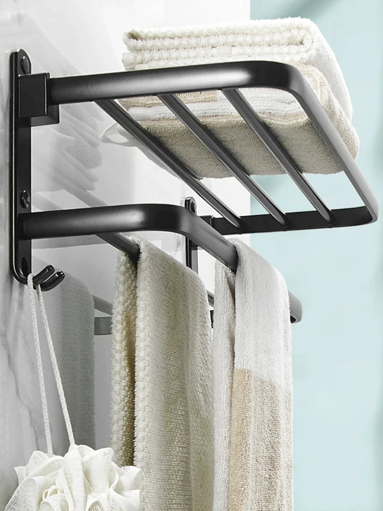Homefish Foldable Towel Rack with Hooks Wall Mount Towel Rack Towel Storage Wall Mount for Bathroom Lavatory for Home