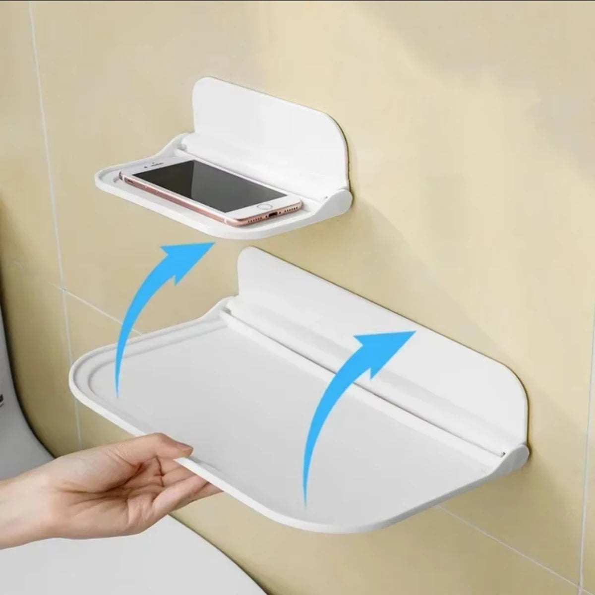 Multi functional non perforated foldable storage rack saves space, phone holder, WiFi router storage tray, bathroom storage rack