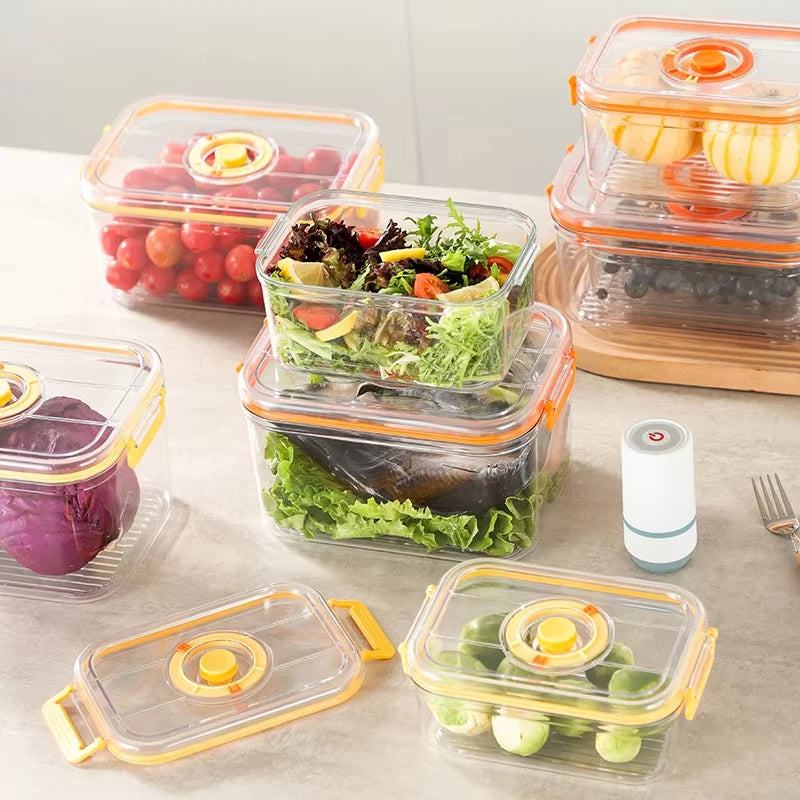Vacuum Fresh-keeping Box Refrigerator Sealed Canister Microwavable Transparent Food Storage Container Kitchen Organizer Bento