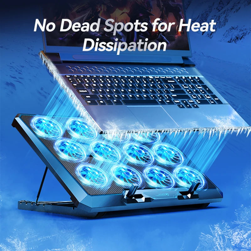 COOLCOLD Laptop Cooling Pad with 12 Quiet Fans,12-17.3 Inch Gaming Laptop Cooler Stand with Two USB Ports & Phone Holder
