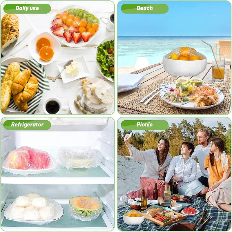 Disposable Food Cover Food Grade Home Fruit Vegetable Saran Wrap Storage Bag Elastic Plastic Wrap Shower Cap Fresh Keeping Bag