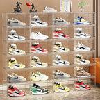 Large AJ Sneaker Organizer Box Thickened Transparent Shoe Box with Magnetic Closure Stackable Multi-Layer Shoe Storage Organizer