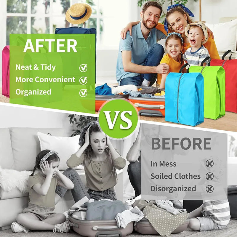 3PCS Travel Shoe Storage Pouch Waterproof Fabric Zipper Handbag Portable Dust‑proof Shoes Organizer Bag For Home Business Trip