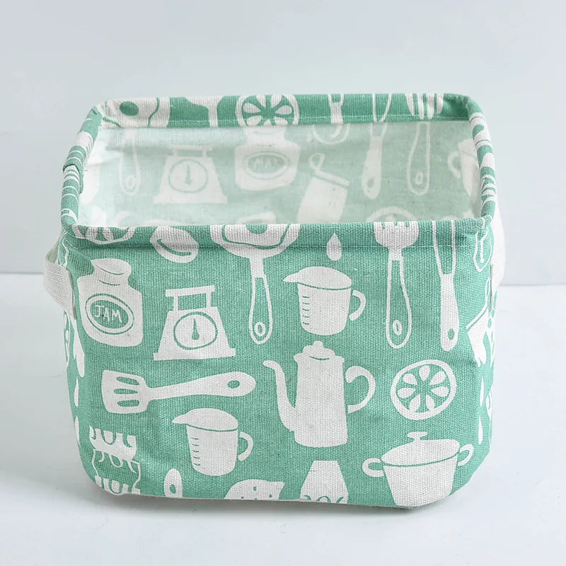 Small Foldable Canvas Storage Basket With Handle Cotton And Linen Desktop Storage Box Small Fresh Waterproof Storage Basket 1PC