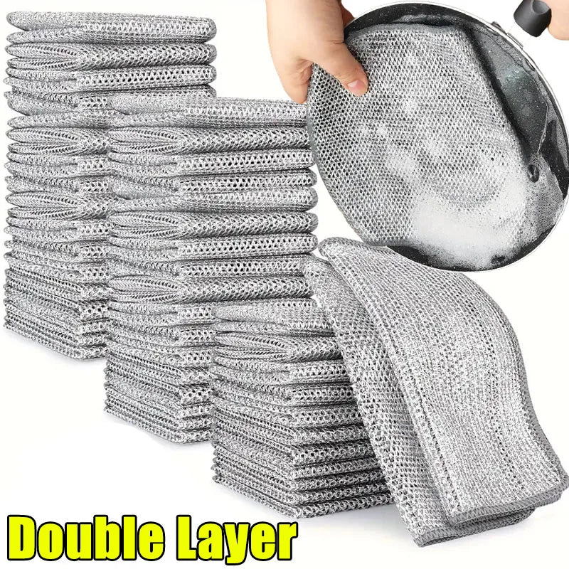 Wholesale Metal Steel Wire Rags Cloth Home Kitchen Pot Pan Dishwashing Double-sided Dishcloth Cleaning Cloths Towel Scrubber Rag
