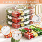 Veggie Tray with Lid and Handle, Divided Serving Tray, Snack Spinner, Portable Snackle Boxs for Candy Fruits Nuts, Clear Fridge