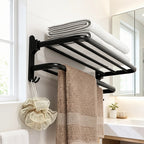 Homefish Foldable Towel Rack with Hooks Wall Mount Towel Rack Towel Storage Wall Mount for Bathroom Lavatory for Home