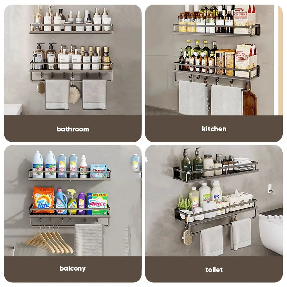 Aluminum Shower Organiser Bathroom Shelf Without Drilling Gray Wall Toilet Storage Shelf Shampoo Holder Bathroom Accessories