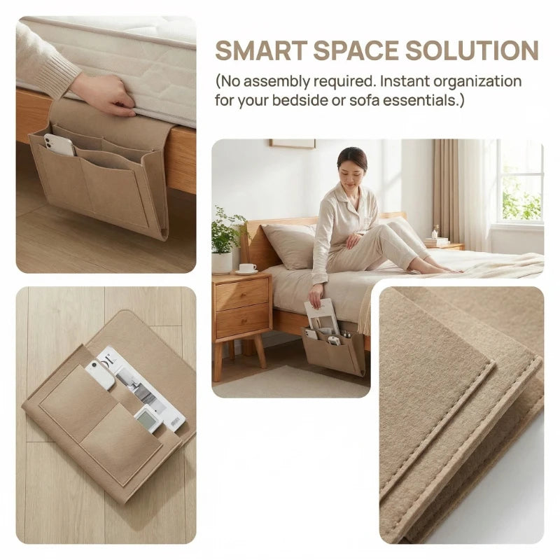 Felt Bedside Hanging Storage Bag Mobile Phone Remote Control Tissue Storage Bag Bedside Book Storage Hanging Bag Household Items