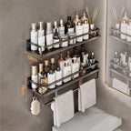 Aluminum Shower Organiser Bathroom Shelf Without Drilling Gray Wall Toilet Storage Shelf Shampoo Holder Bathroom Accessories
