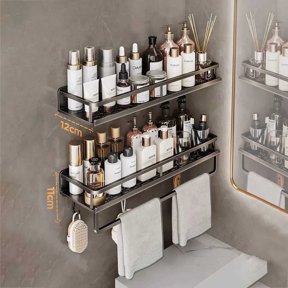 Aluminum Shower Organiser Bathroom Shelf Without Drilling Gray Wall Toilet Storage Shelf Shampoo Holder Bathroom Accessories