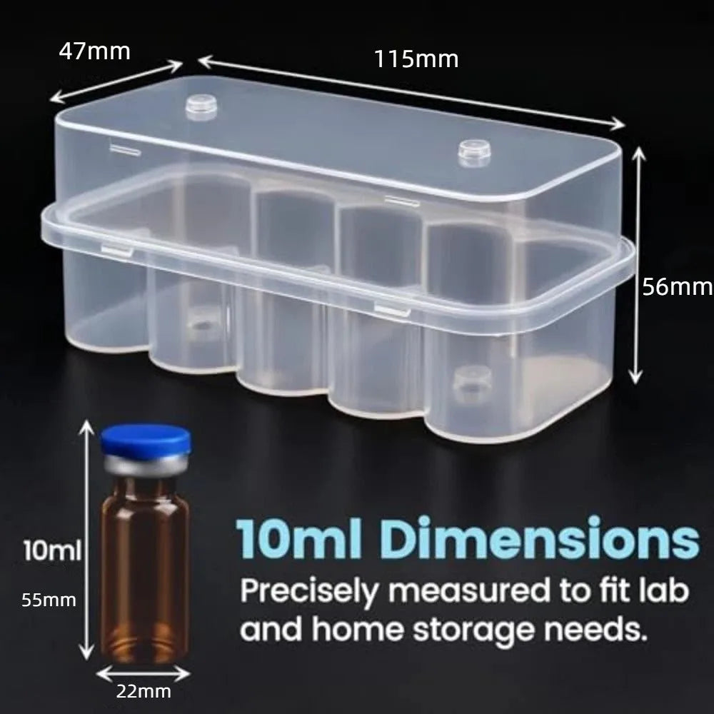 1 Pcs 3ML/10mL 10-Slot Vial Storage Case Stackable Plastic Microtube Storage Box Clear Freezer Tube Box Refrigerator Organizer