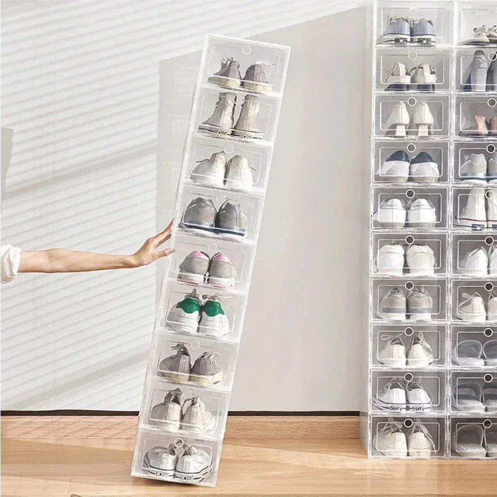 6pcs Transparent Shoe Boxes Stackable Shoe Cases Storage Plastic Shoes Box Dustproof Sneaker Boxes Shoes Furniture Organizers