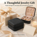 Portable Travel Jewelry Case, Mini Zipper Jewelry Storage Box, PU Leather Small Organizer for Rings Earrings Necklaces, Com