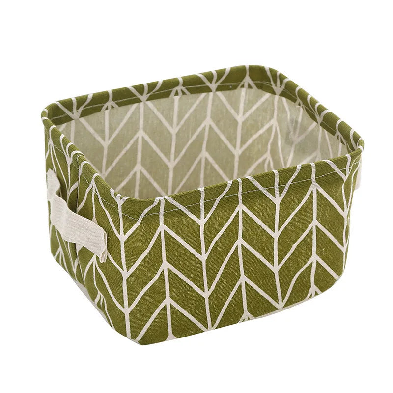 Small Foldable Canvas Storage Basket With Handle Cotton And Linen Desktop Storage Box Small Fresh Waterproof Storage Basket 1PC