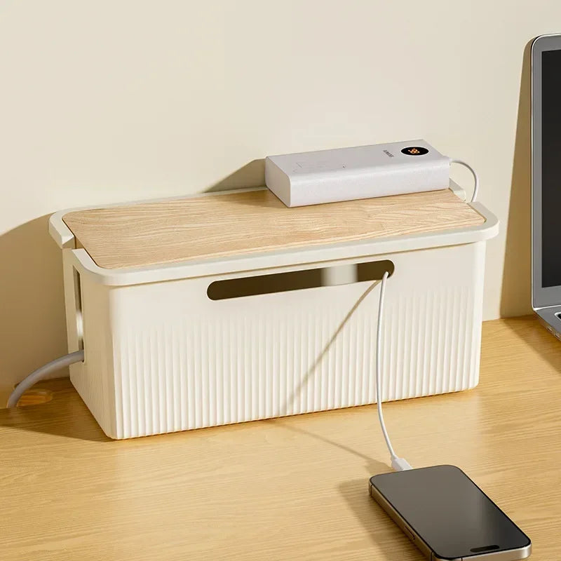 Cable Storage Box Desktop Charging Data Cable Storage Device Plug Socket Cable Management Device Black White Storage Organizer