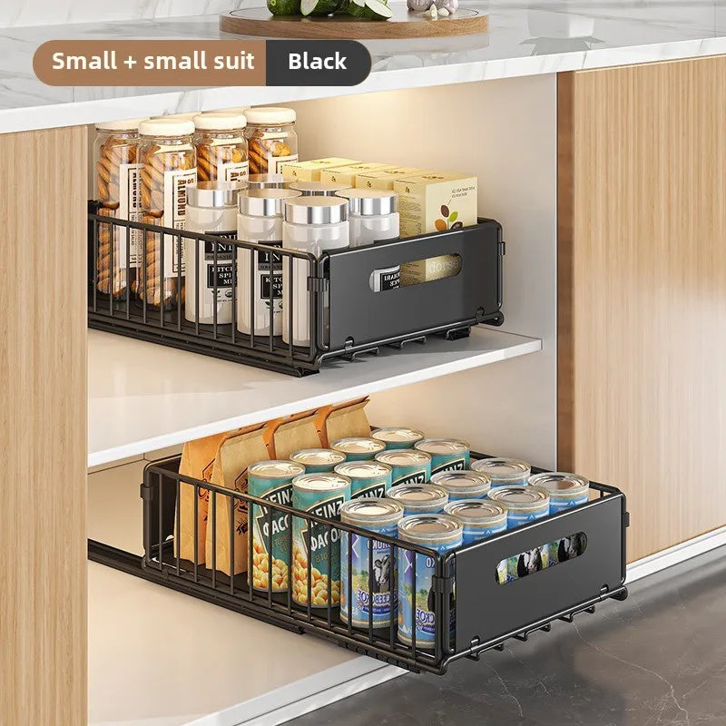 Non Perforated Folding Cabinet with Pull-out Basket Multifunctional Snack Storage Rack Household Kitchen Sink Storage Rack