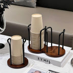 Disposable Cup Storage Holder Rack Shelf Water Tea Cups Wood Dispenser with Longer Stick Mug Display Stand Organizer Supplies