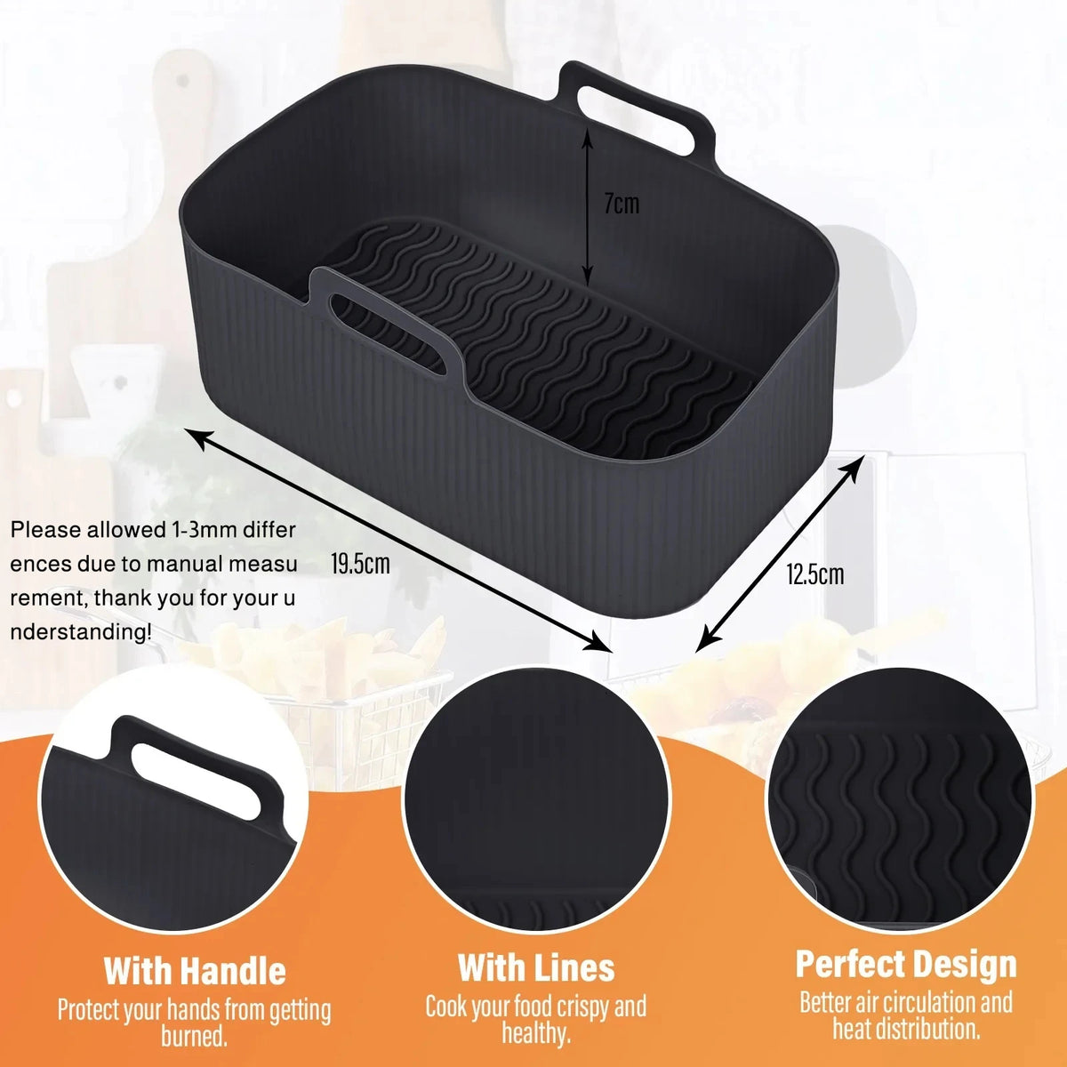 2pc/1pc Air Fryer Silicone Tray Rectangle Oven Baking Basket Reusable Liner Insert Dish Fried Chicken for Airfryers Accessories