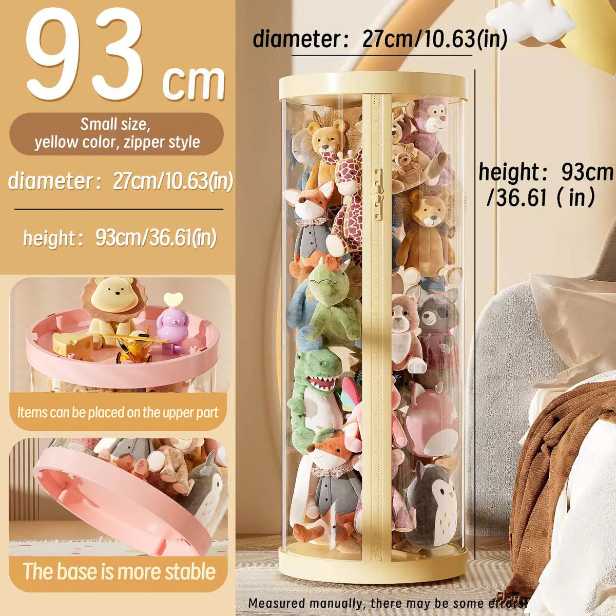 Transparent Doll Storage Box Plush Toy Organization Toy Storage Tube DIY Zipper Bins Kid Christmas Gift Children's Toy Organizer