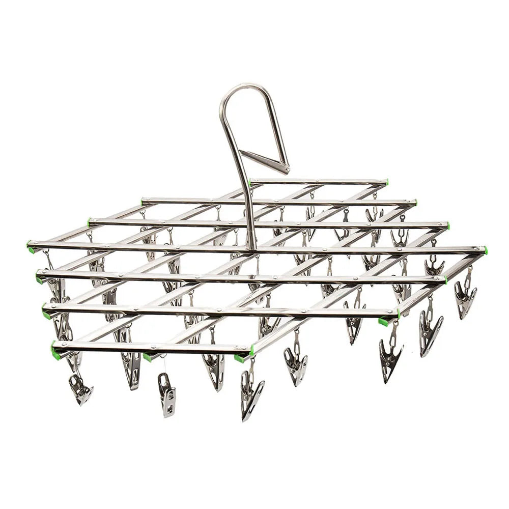 Folding Drying Rack with 35/20 Clips Stainless Steel Windproof Underwear Socks Clip Swivel Hook Hanger Space Saving Drying Rack