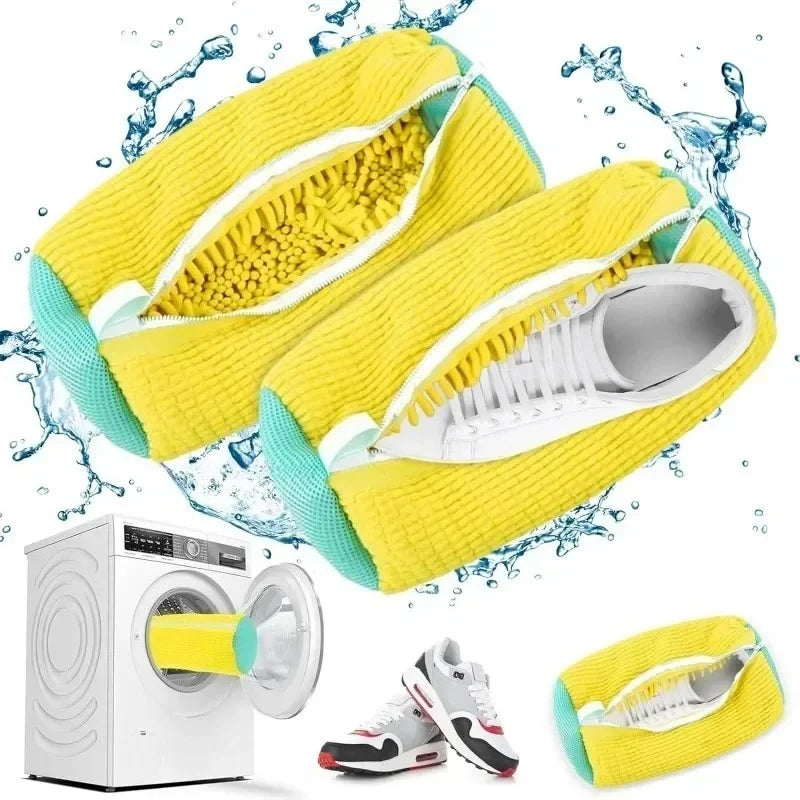 Machine Washable Shoe Washing & Drying Bag with Soft Fiber - Durable Polyester Laundry Protector for Shoes Adjustable Strap