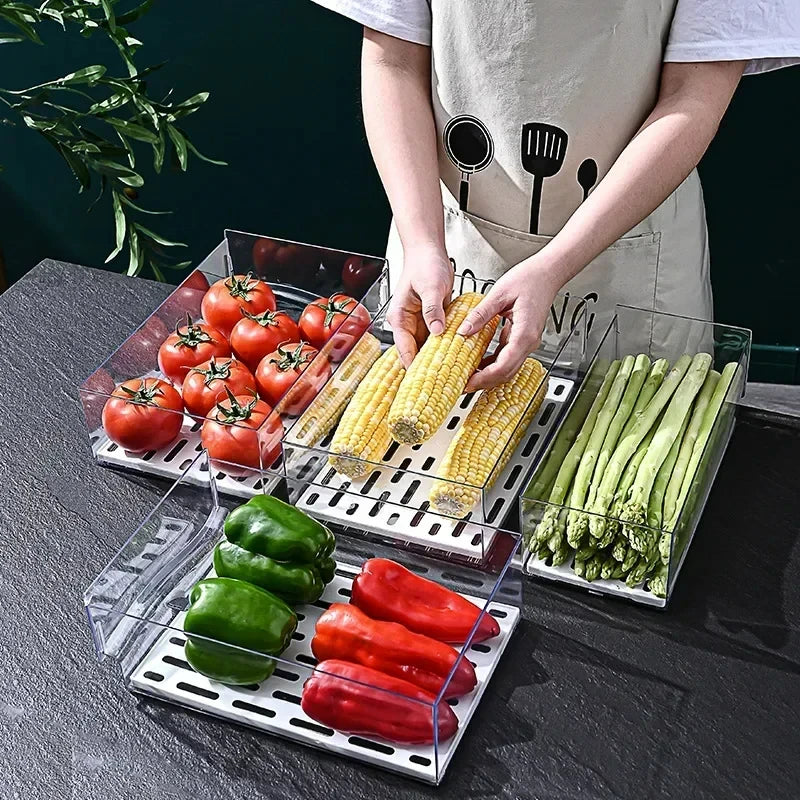 Caja de almacenamiento para refrigerador de cocina, cajón de mantenimiento fresco, grado alimenticio, huevos y carne, acabado co