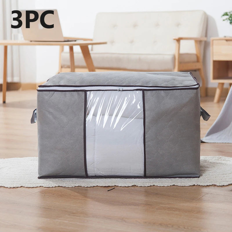 Foldable Storage Bag Clothes Organizer Waterproof Oxford Clear Window Clothing Wardrobe Organizer Home Non Woven Storage Box