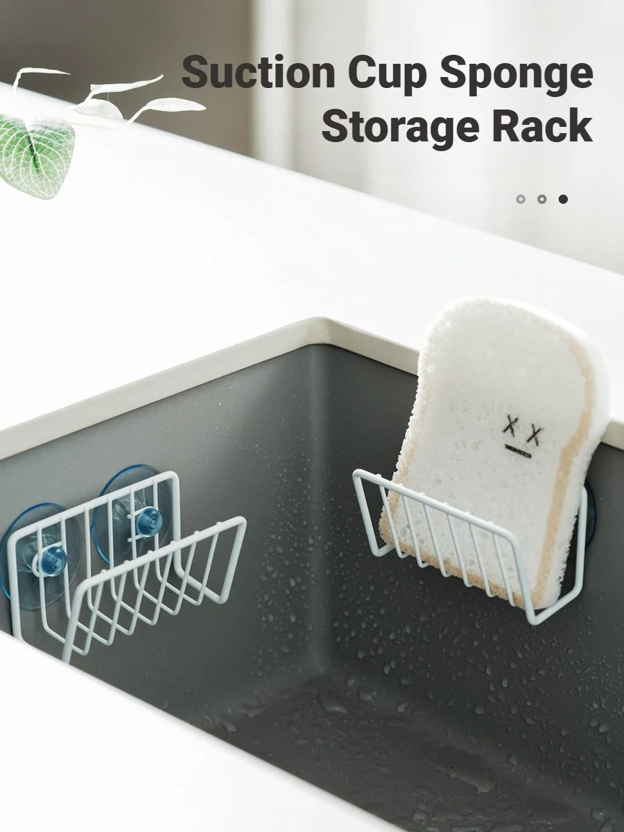 Stainless Steel Suction Cup Sponge Holder Drain Storage Caddy For Kitchen Sink Organization