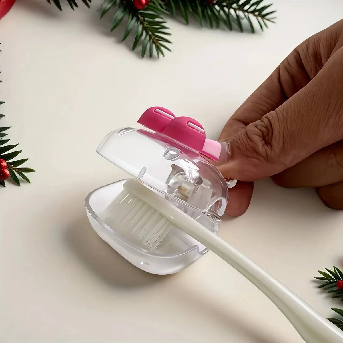 Cute Cherry Design Toothbrush Holder, Cherry Pattern, Protects Toothbrush Head, Features Dual Holes for Drainage and Ventilation