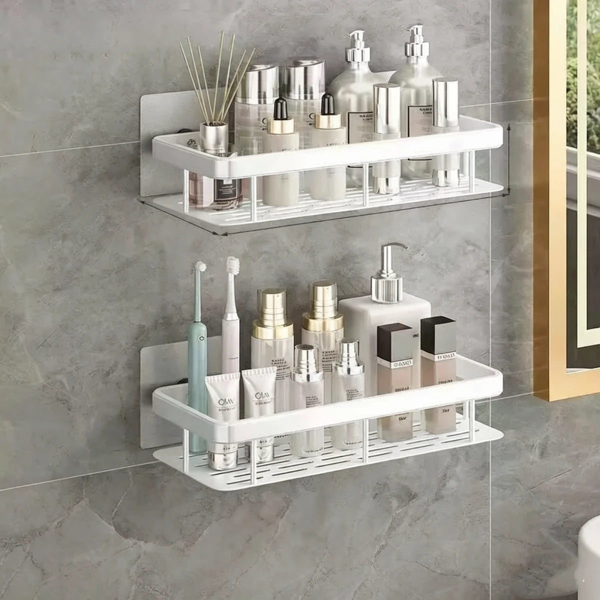 2PCS Bathroom Shelf Kitchen Storage Organizer ABS Shampoo Rack Shower Shelf Bathroom Accessories No Drill Shelf
