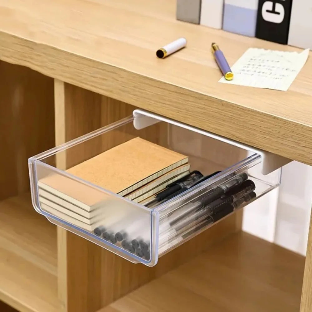Undertable Drawer Storage Box Hidden Hanging Bedroom Dormitory Office Table Pasting Non Punching Table Bottom Sorting