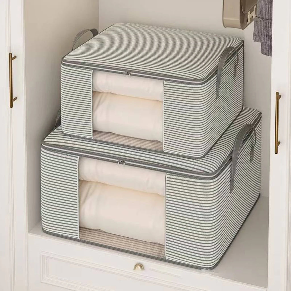 Visible Large Capacity Storage Box Portable Household Clothes Organizer With Handles Foldable Dustproof Quilt Zipper Container