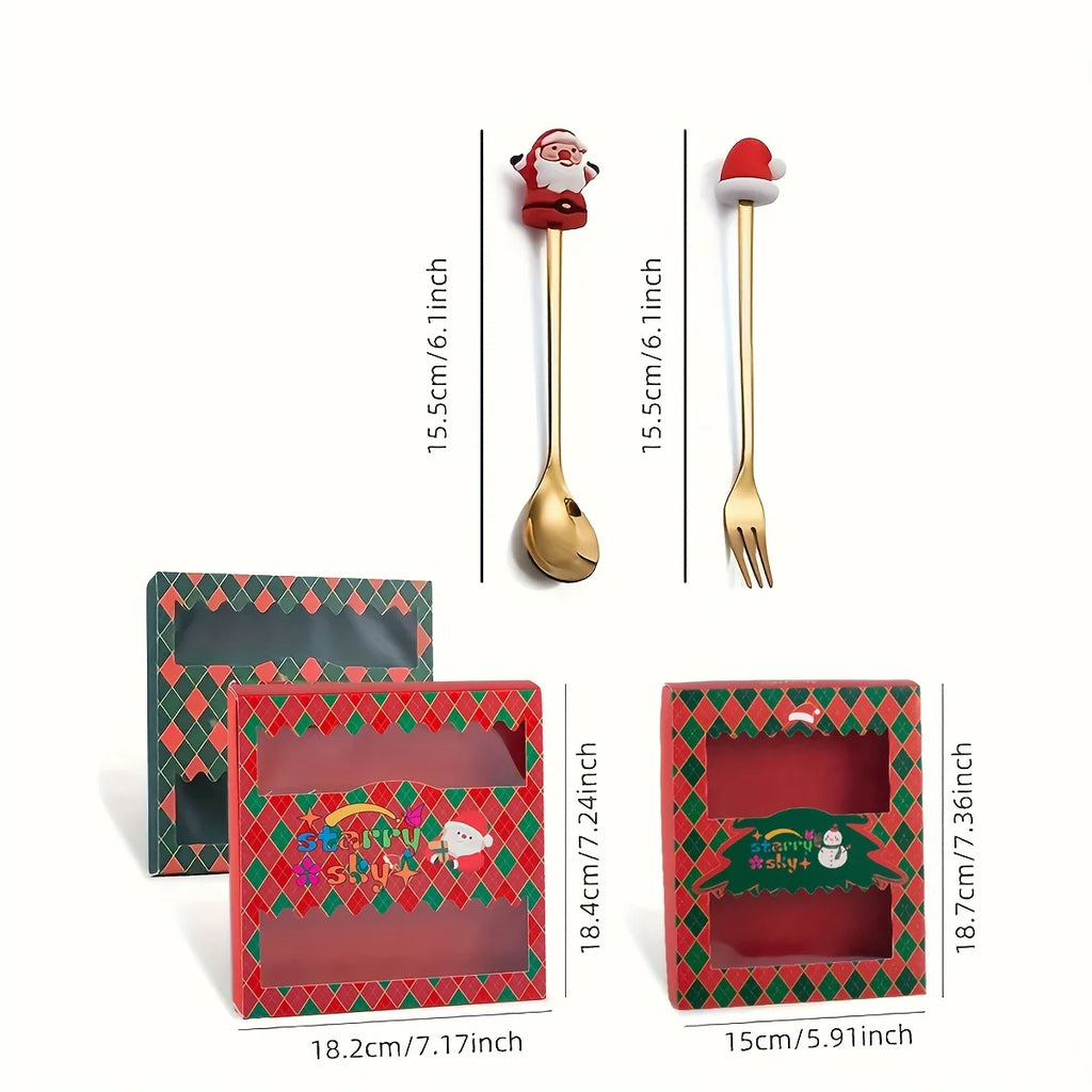 2/4/6Pcs Christmas Fork And Spoon Set,Stainless Steel Creative Tableware,Coffee Tea Dessert Forks And Spoons Gift Set