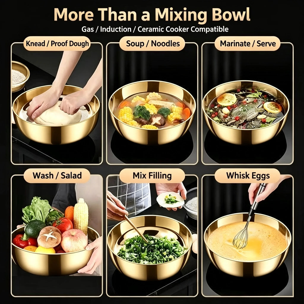 Stainless Steel Large Capacity Bowl, Suitable for Mixing Dough, Cleaning Vegetables, Stirring Salads, Easy To Clean