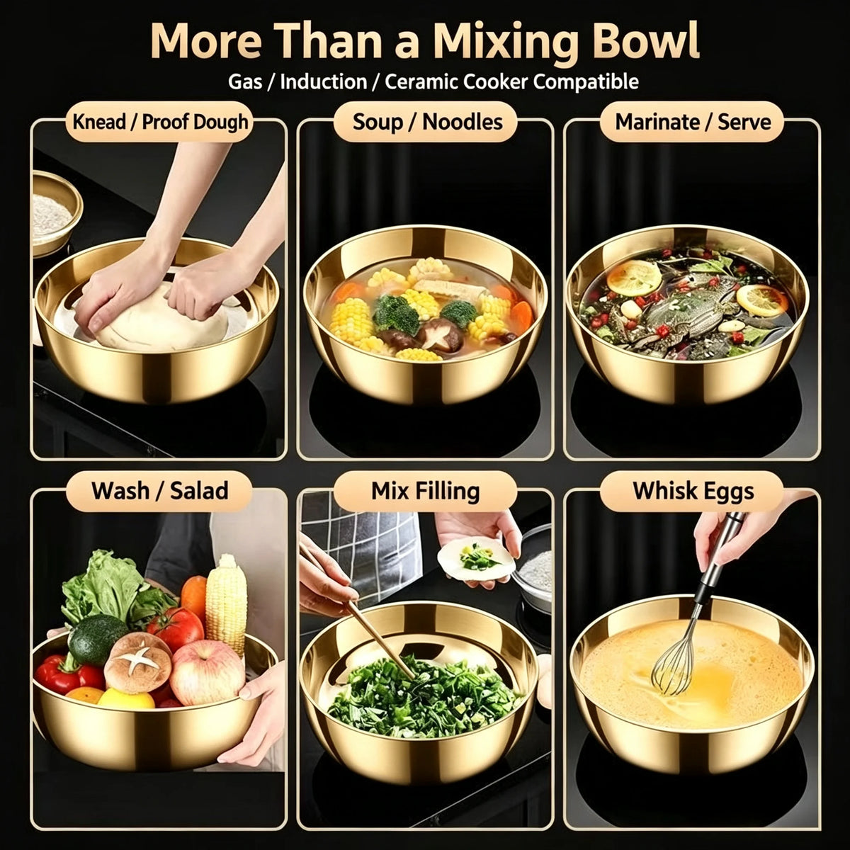 Stainless Steel Large Capacity Bowl, Suitable for Mixing Dough, Cleaning Vegetables, Stirring Salads, Easy To Clean