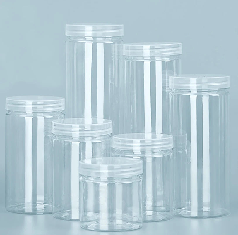 1PC Plastic Packing Bottle PET Clear Empty Seal Bottle Circular Bucket Storage Biscuit Jar Food Grade Sealed Cans Tank Container