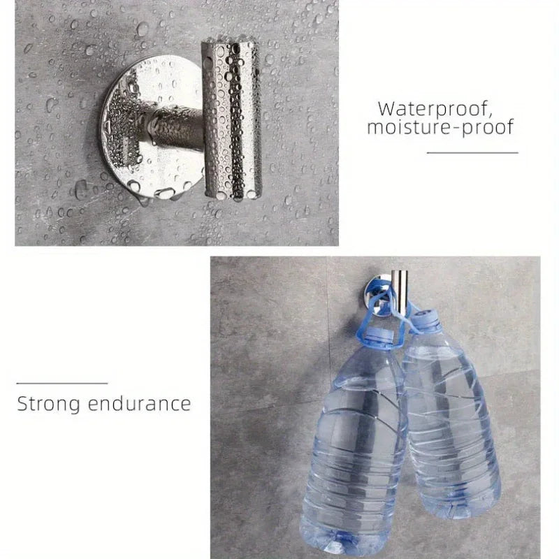 1pc, No Punching Self-Adhesive Hook, Stainless Steel Bathroom Hook, Bathroom Accessories Kitchen Organizer